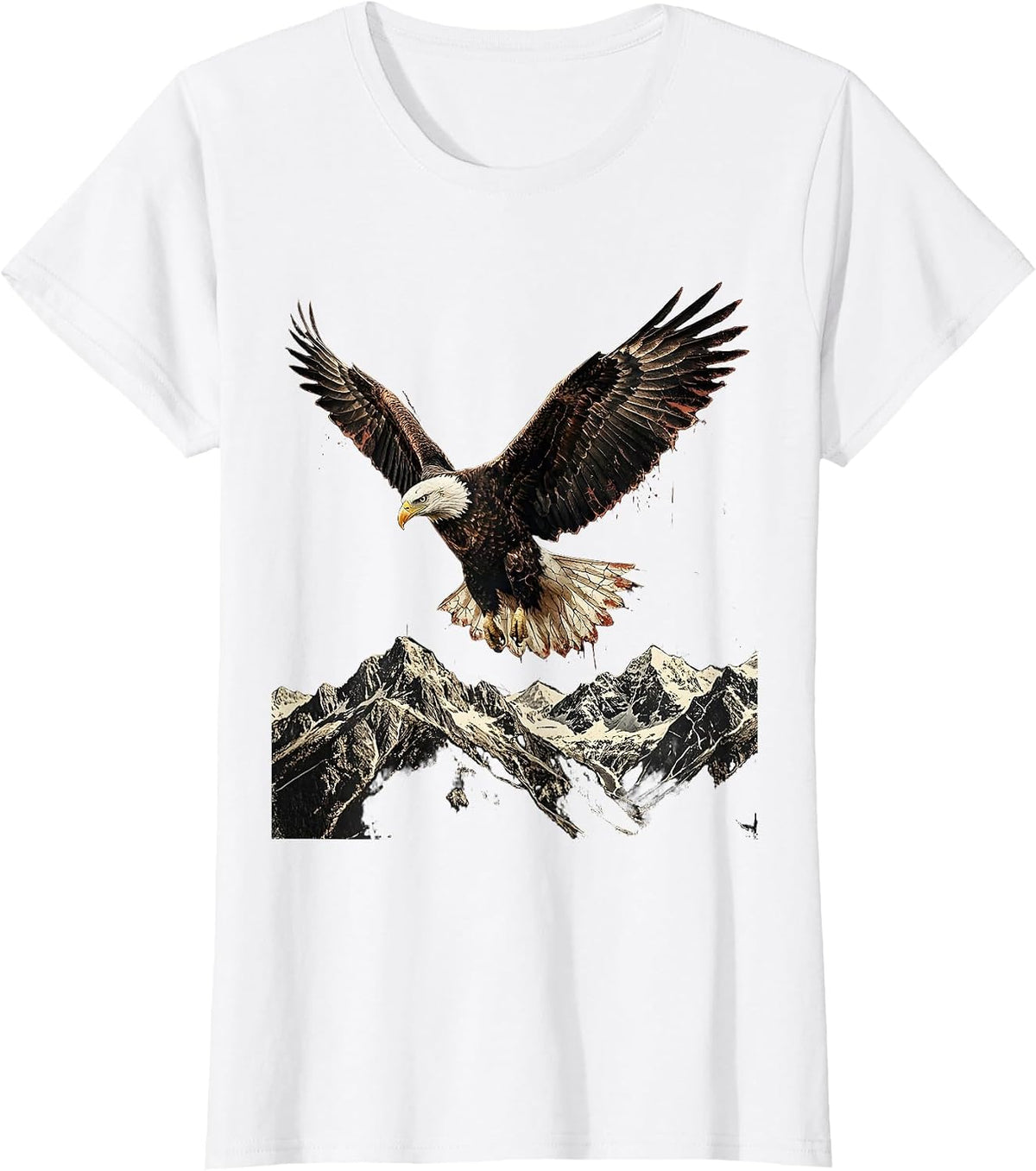Women's Bald Eagle Soaring Over Mountains USA Design T-Shirt - White