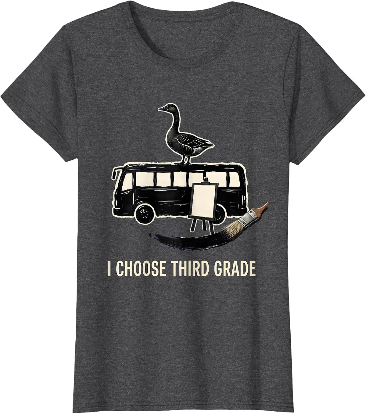 Women's I Choose Third Grade Cute Goose Teacher Back To School T-Shirt - Dark Heather Grey