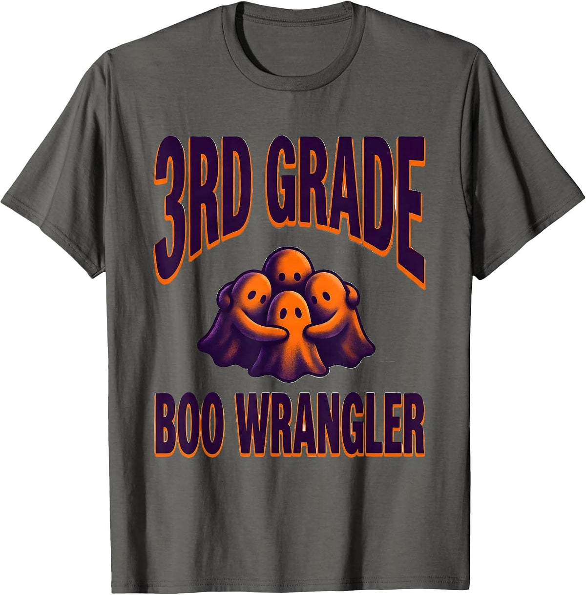 3rd Grade Boo Wrangler Cute Teacher Ghost Halloween Crew T-Shirt - Asphalt Grey