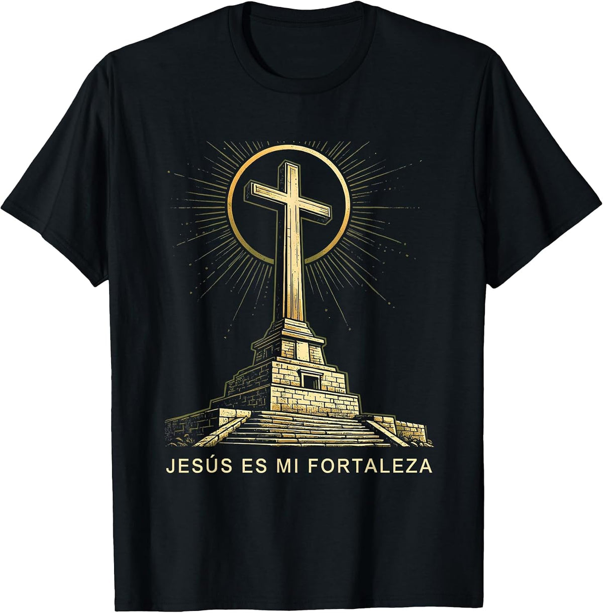 Men's Jesús Es Mi Fortaleza Screenprint Poster Faith Spanish T-Shirt - Black