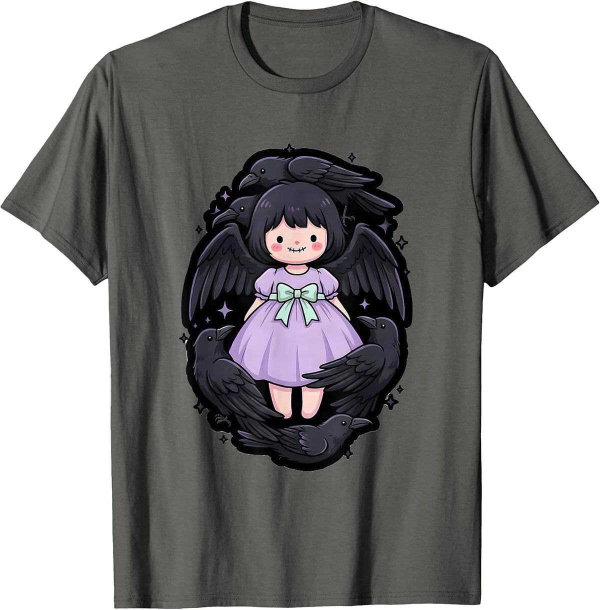 Halloween Raven Silhouette Dissolving Into Birds T-Shirt - Asphalt Grey