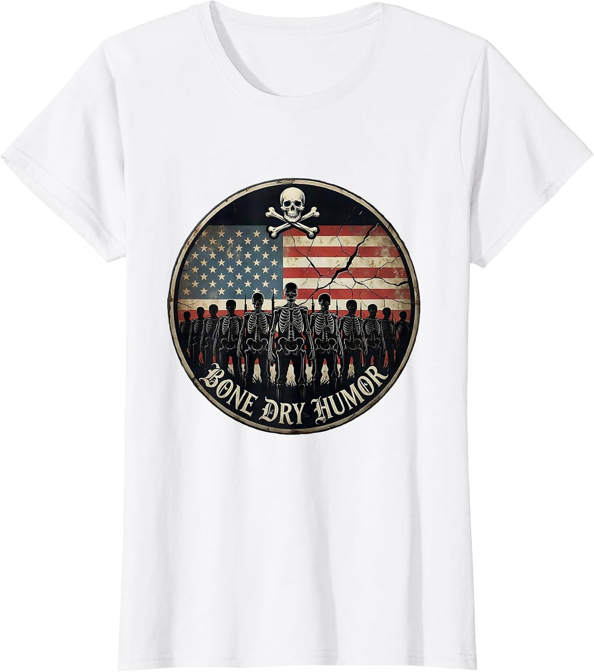 Bone Dry Humor Skeleton Graphic Design T-Shirt - White