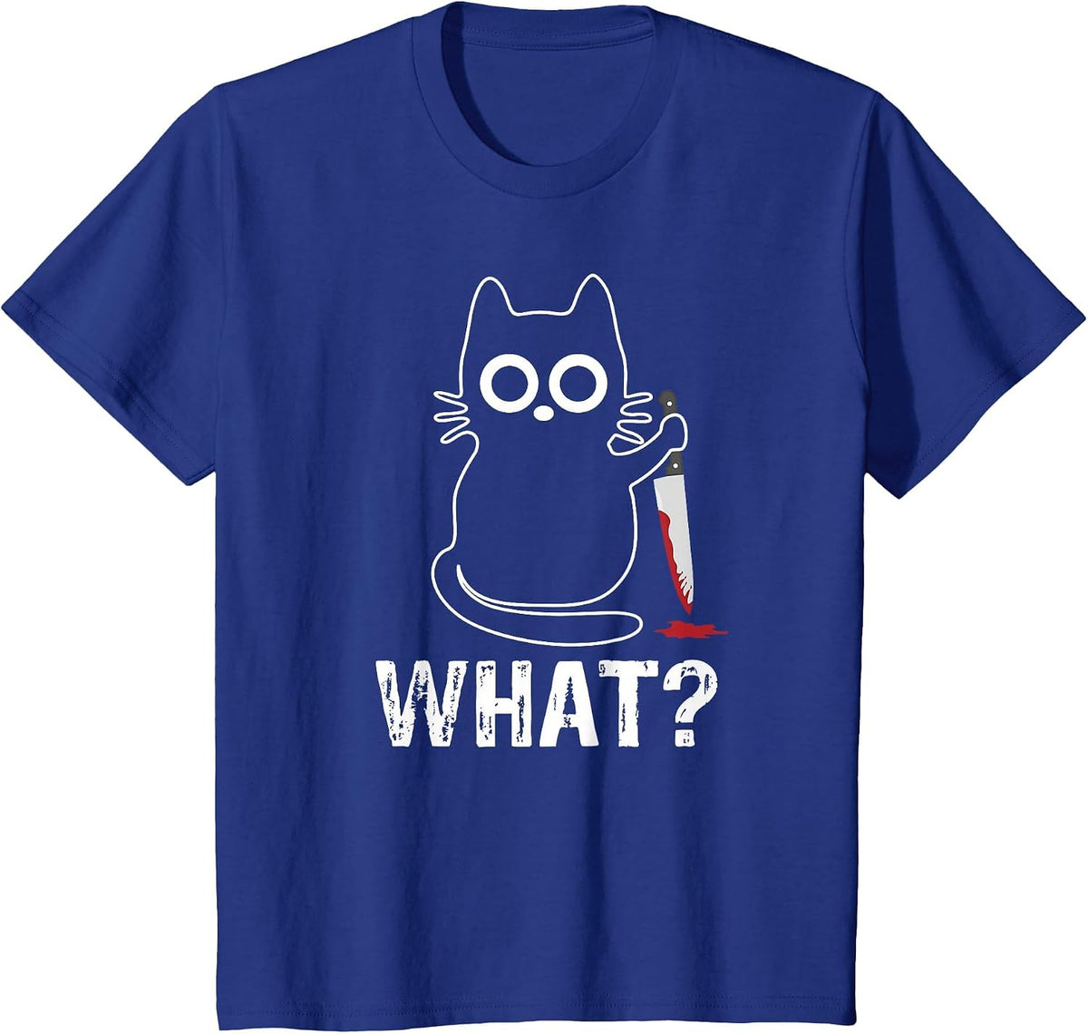 What? - Funny Cat with Knife Graphic Design T-Shirt - Royal Blue