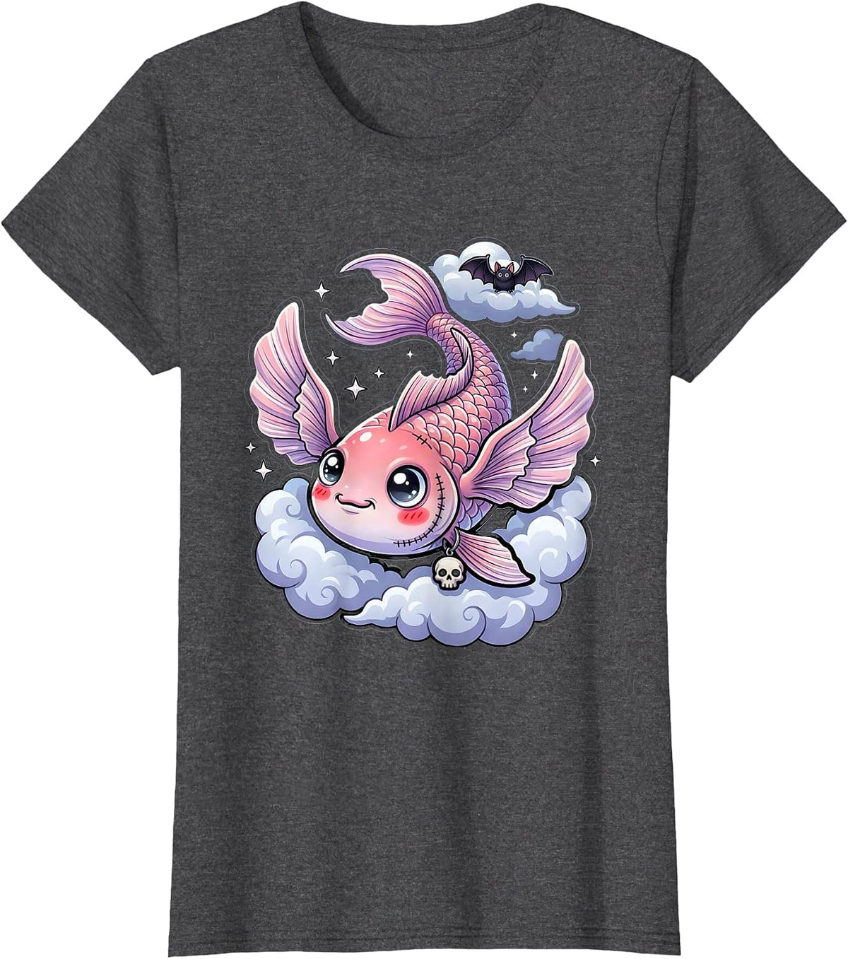 Women's Giant Koi Fish Leaping Through Storm Clouds Anime T-Shirt - Dark Heather Grey