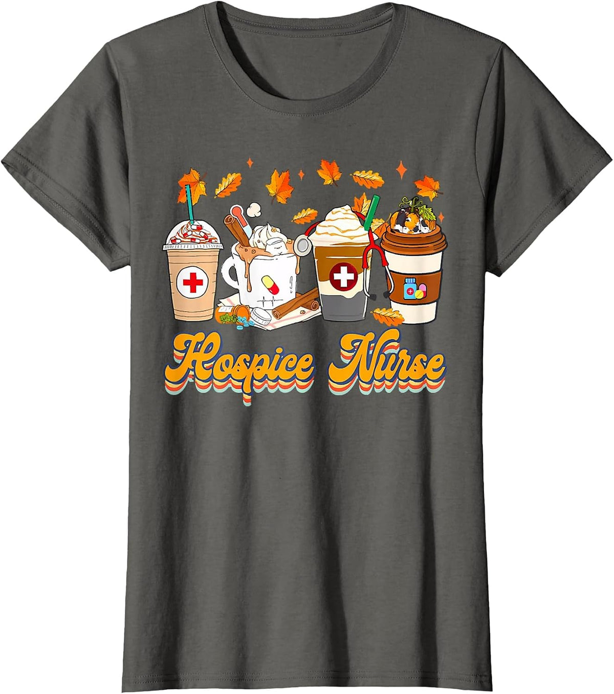Vintage Hospice Nurse Fall Vibes Autumn Season Clothing T-Shirt - Asphalt Grey