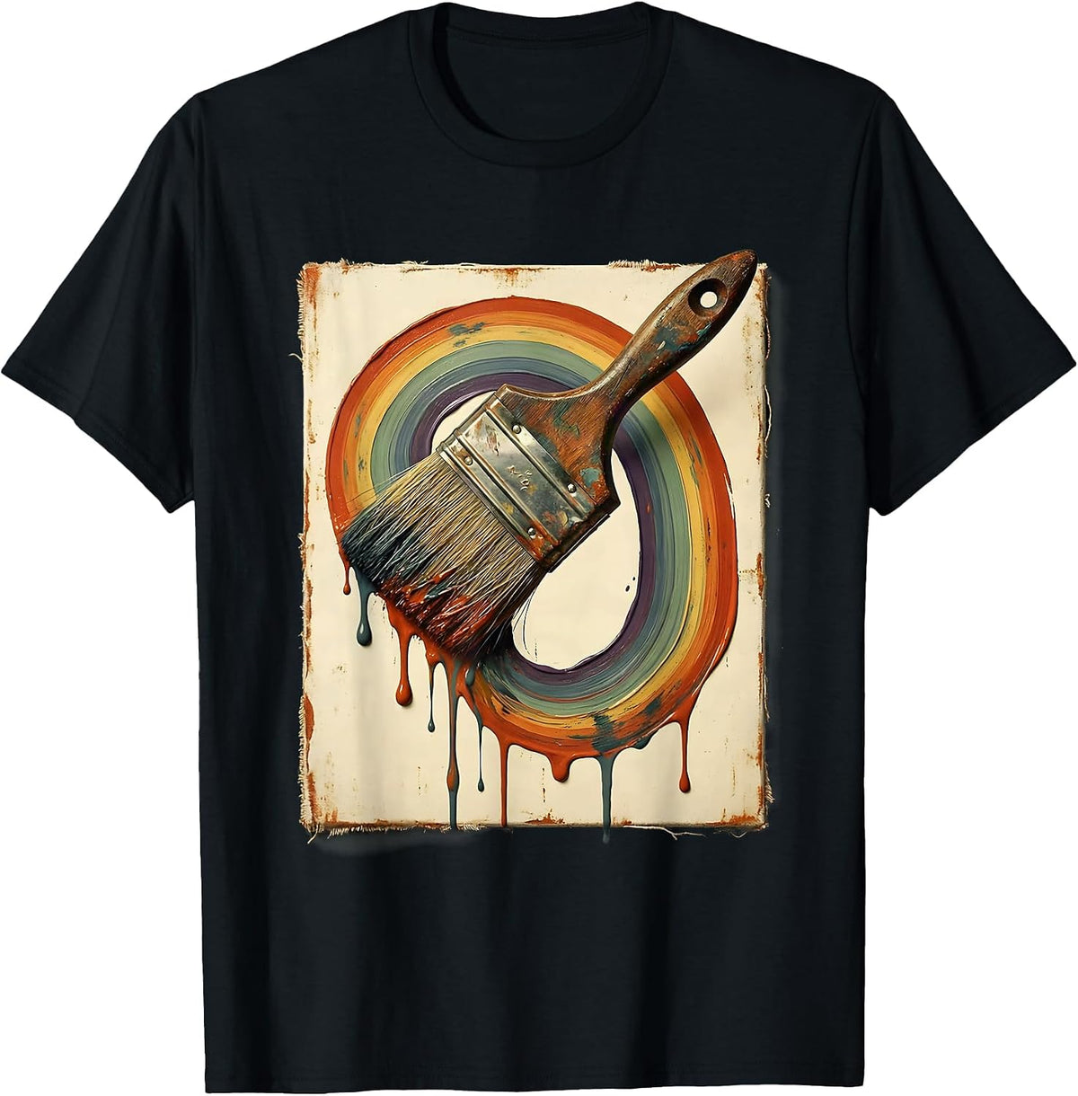 Men's Preschool Teacher Rainbow Paintbrush Canvas Art T-Shirt - Black