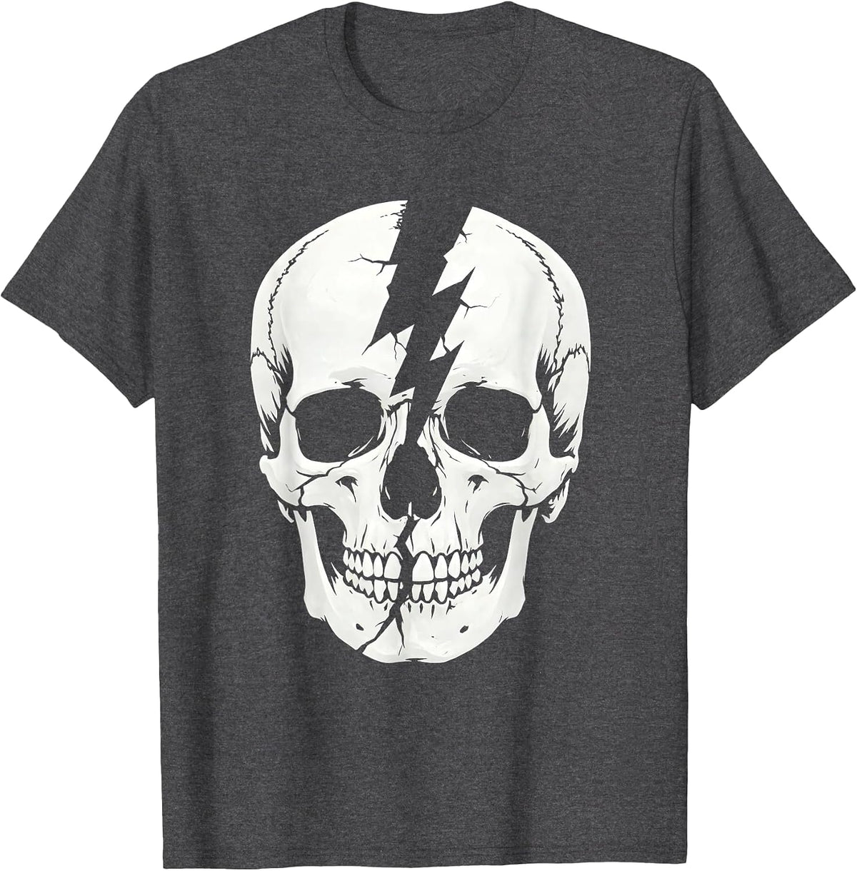 Men's Skull Lightning Bolt Crack Metal Graphic Design T-Shirt - Dark Heather Grey