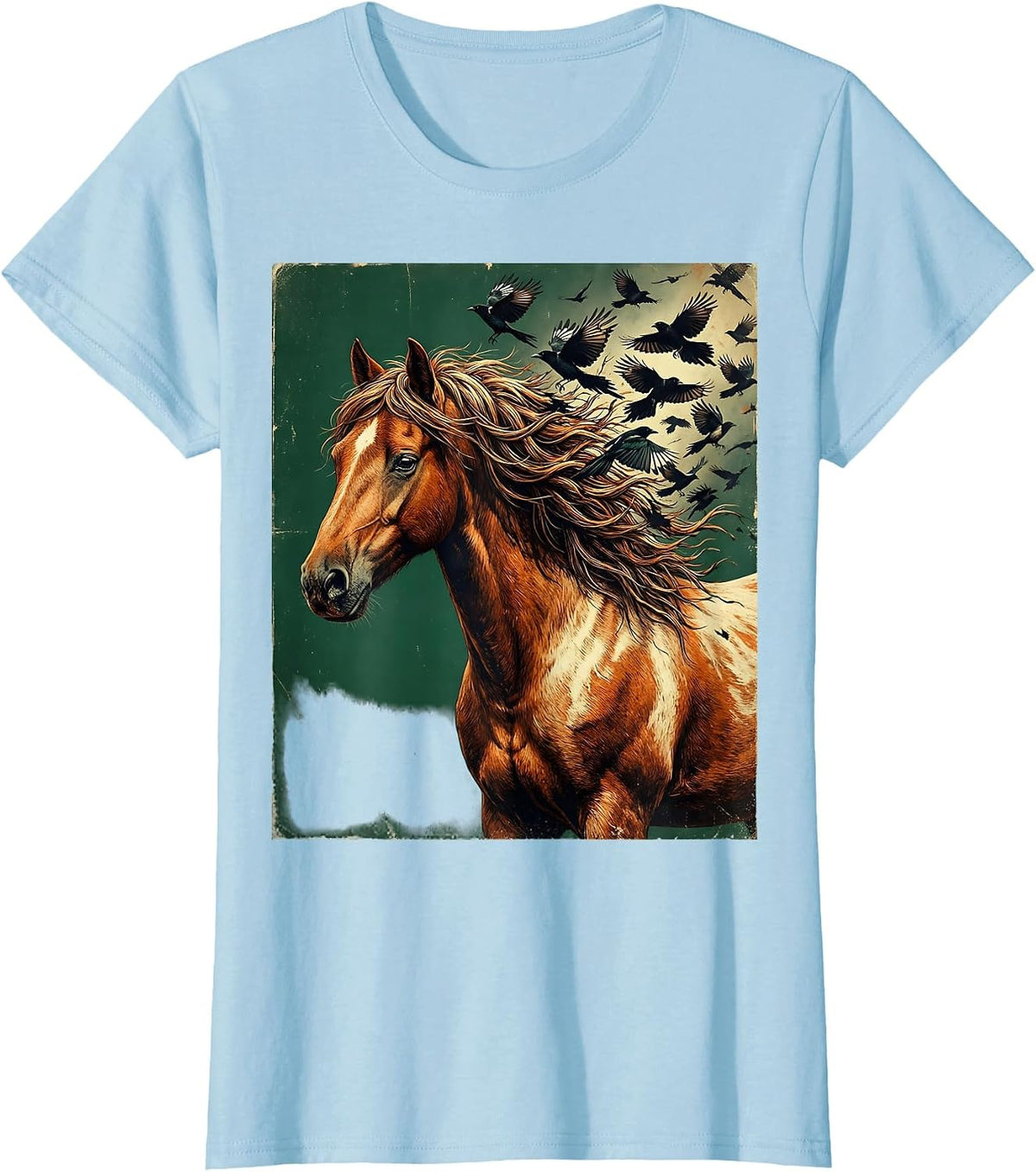 Horse Mane Into Birds Dissolving Wildlife Art T-Shirt - Baby Blue