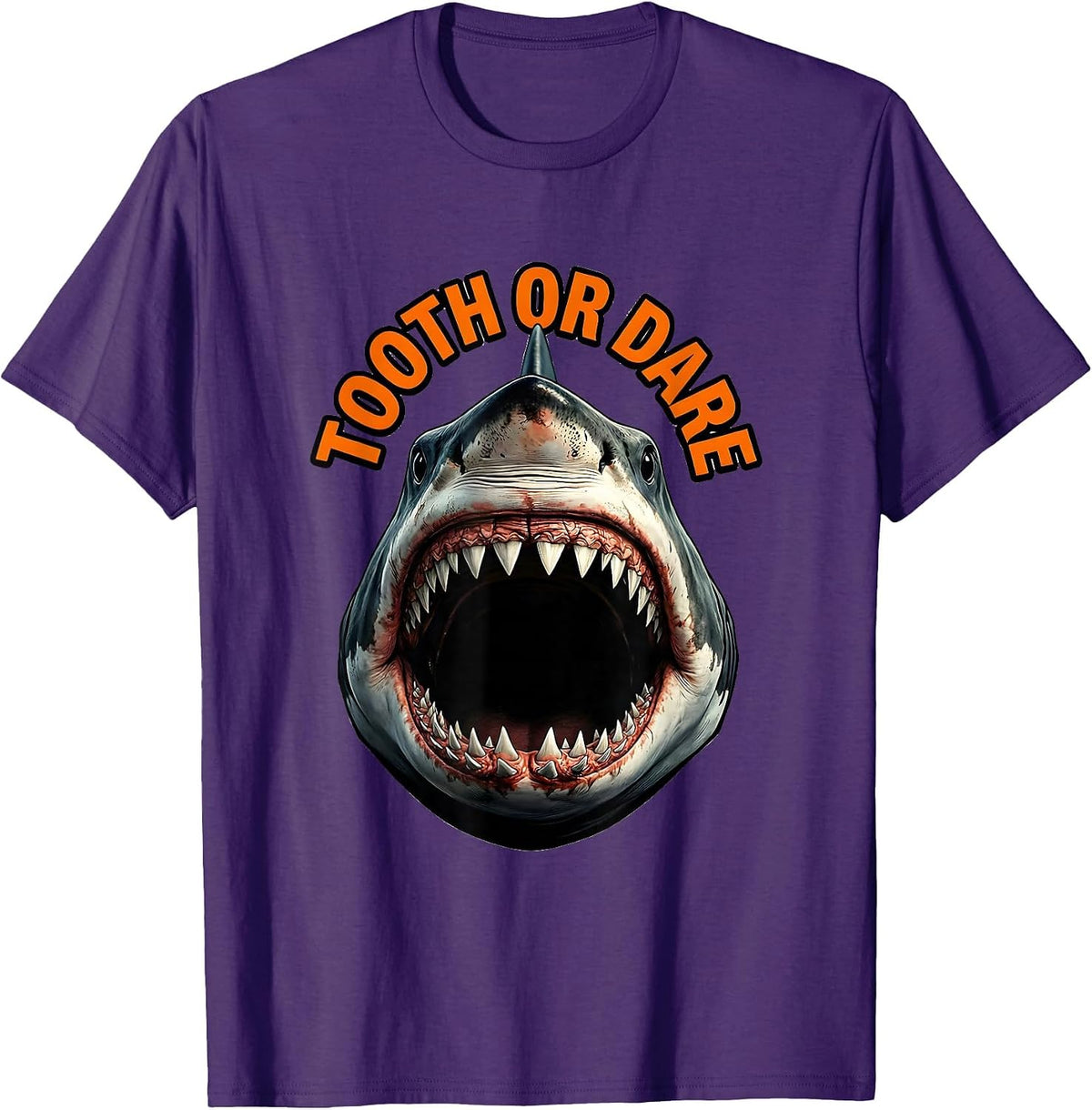 Men's Tooth Or Dare Funny Shark Jaw Halloween Costume T-Shirt - Purple