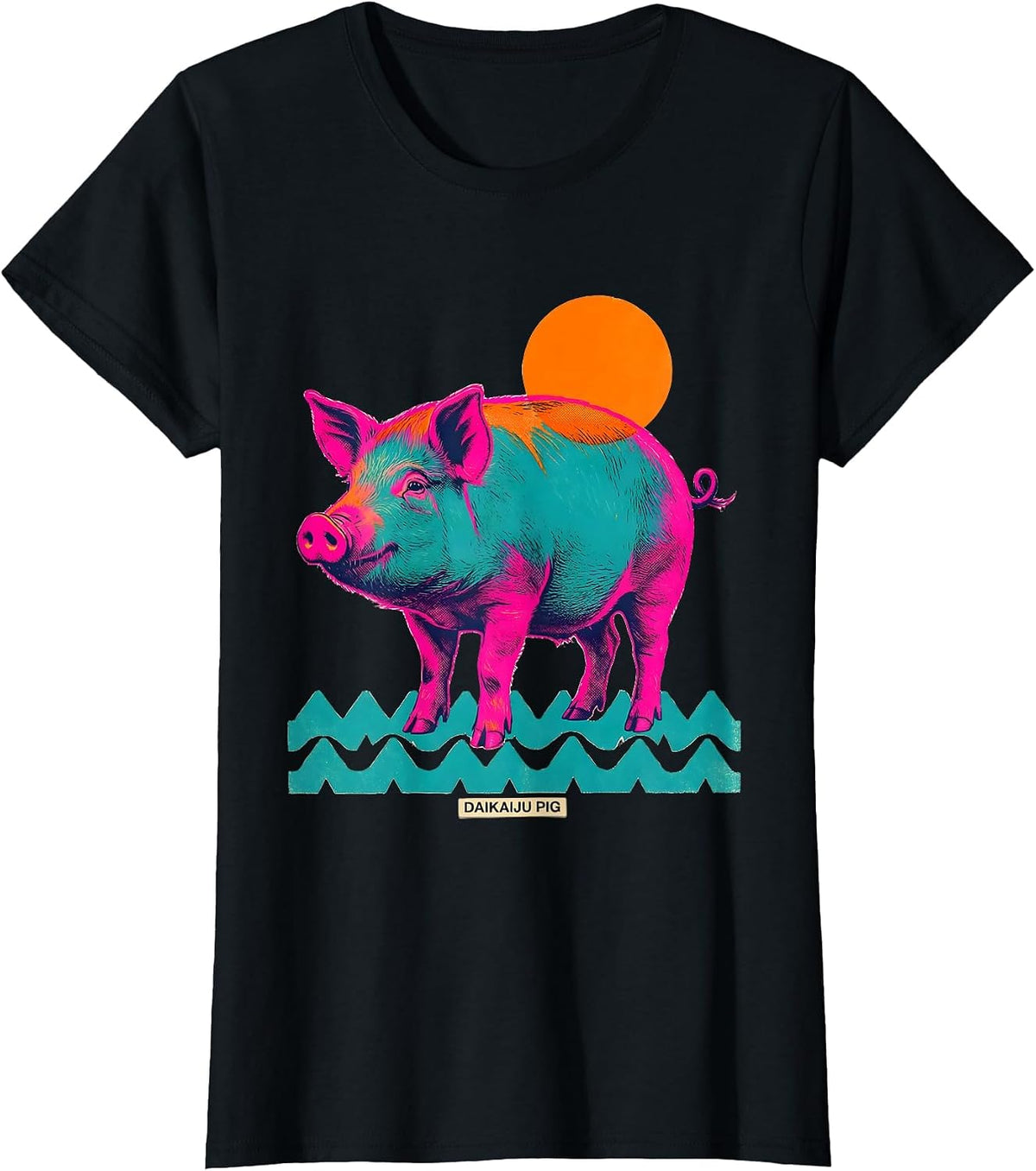 Women's Daikaiju Pig Risograph Animal-Kaiju Funny Gifts For Kids T-Shirt - Black