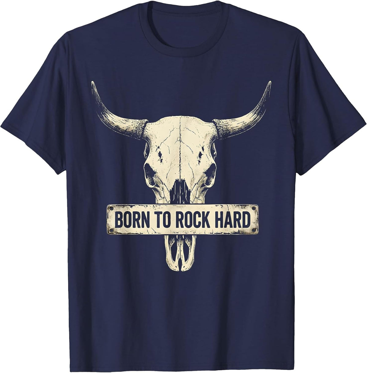 Born to Rock Hard Vintage Rock Band Design T-Shirt - Navy Blue