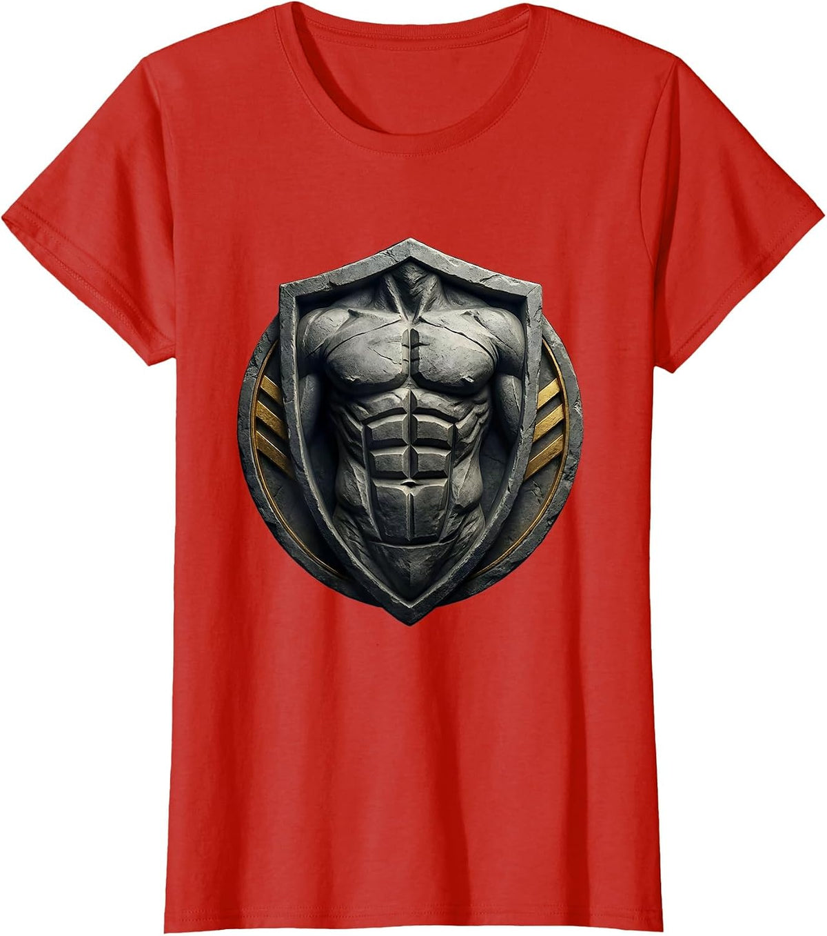 Women's Stone Carved Six-Pack Abs Graphic Tee T-Shirt - Red