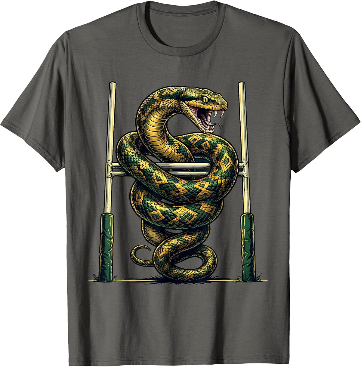 Serpent Coiled Around Rugby Goalposts T-Shirt - Asphalt Grey