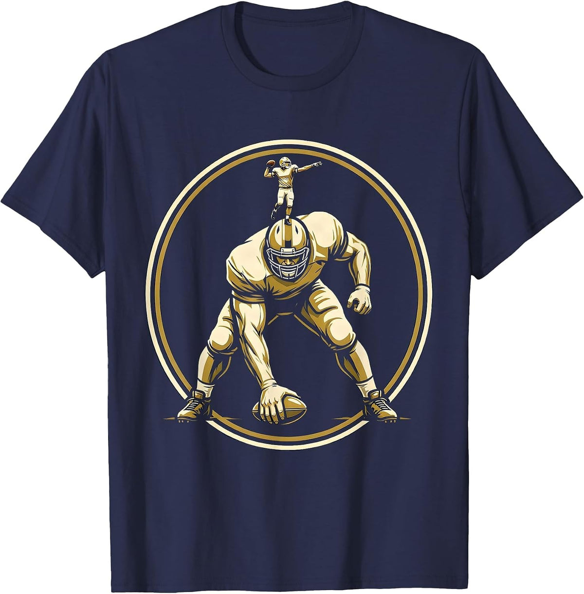 Men's Quarterback On Lineman Funny Football Player Humor T-Shirt - Navy Blue