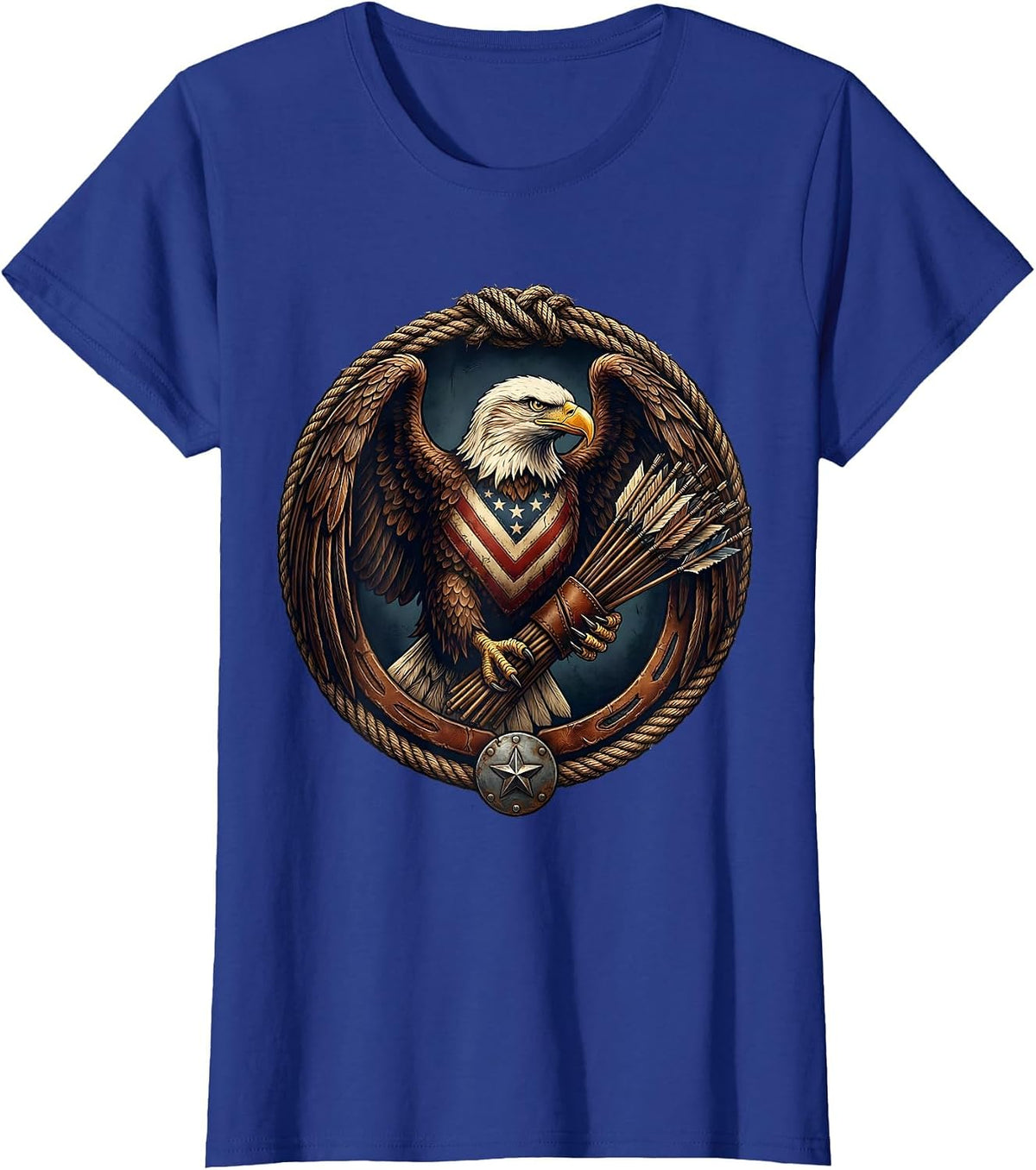 Women's 1776 Bald Eagle Thirteen Arrows Patriotic Design T-Shirt - Royal Blue