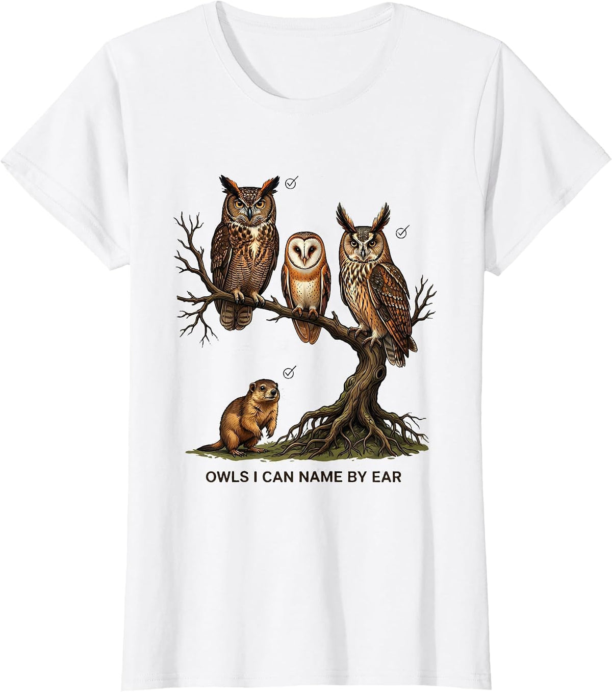 Women's Owls I Can Name By Ear Funny Owl Lover Bird Watcher Vintage T-Shirt - White