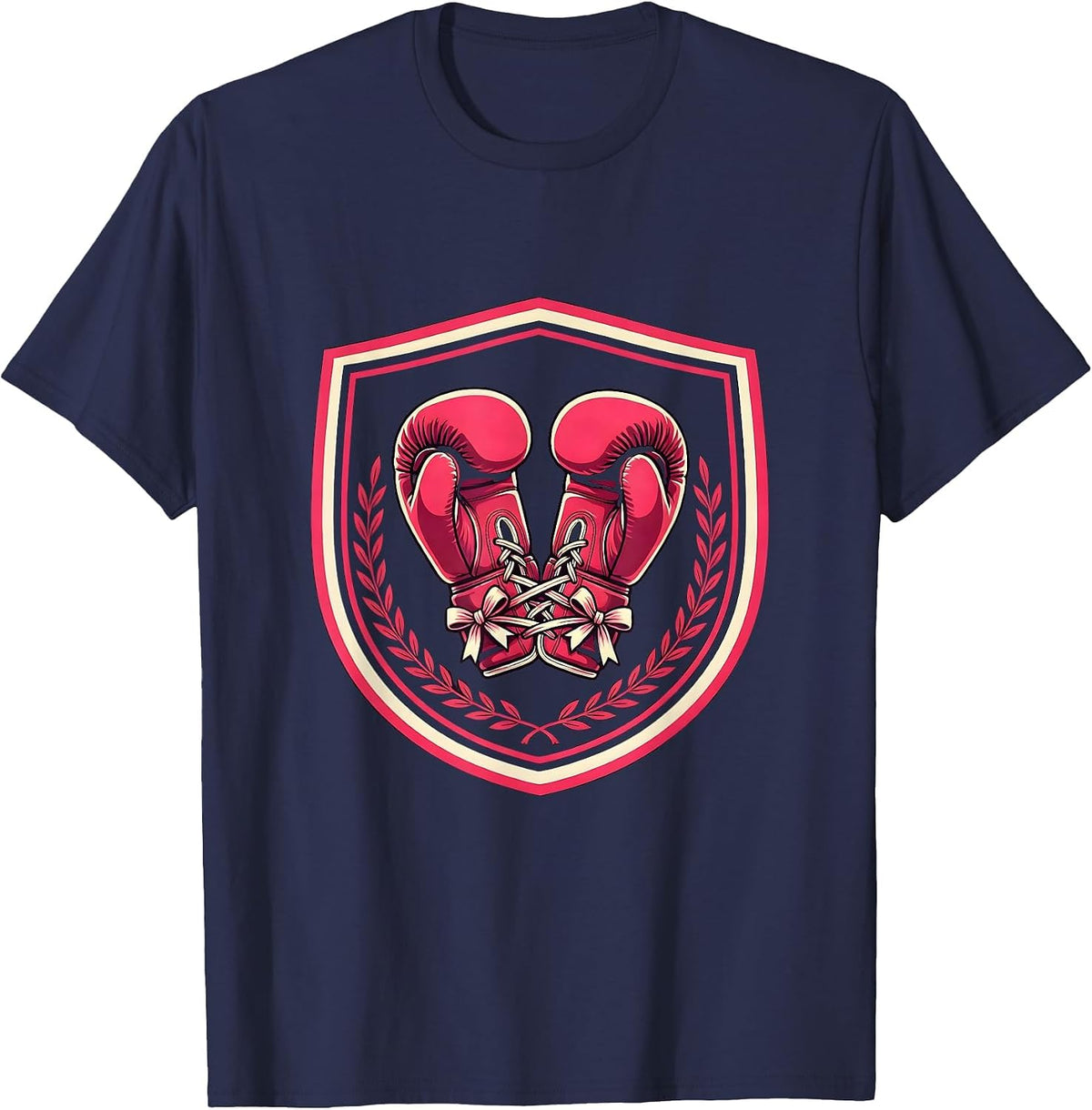 Pink Ribbon Boxing Gloves Breast Cancer Awareness T-Shirt - Navy Blue