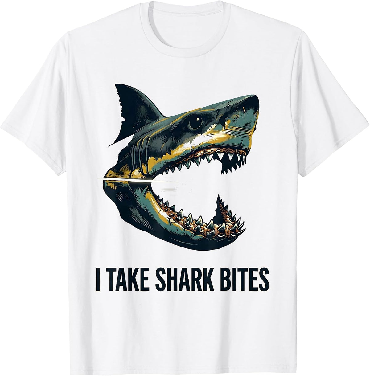Men's I Take Shark Bites Funny Shark Lover Ocean Wildlife Humor T-Shirt - White