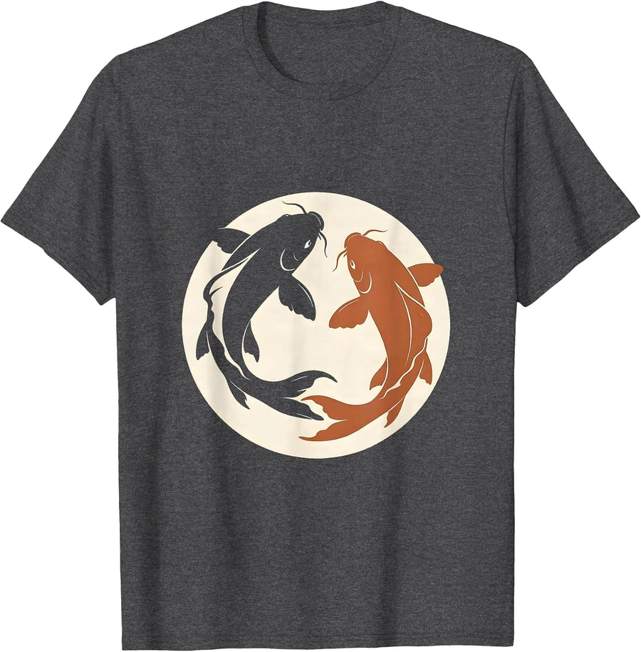 Men's Koi Fish Yin Yang Couples Graphic Design T-Shirt - Dark Heather Grey