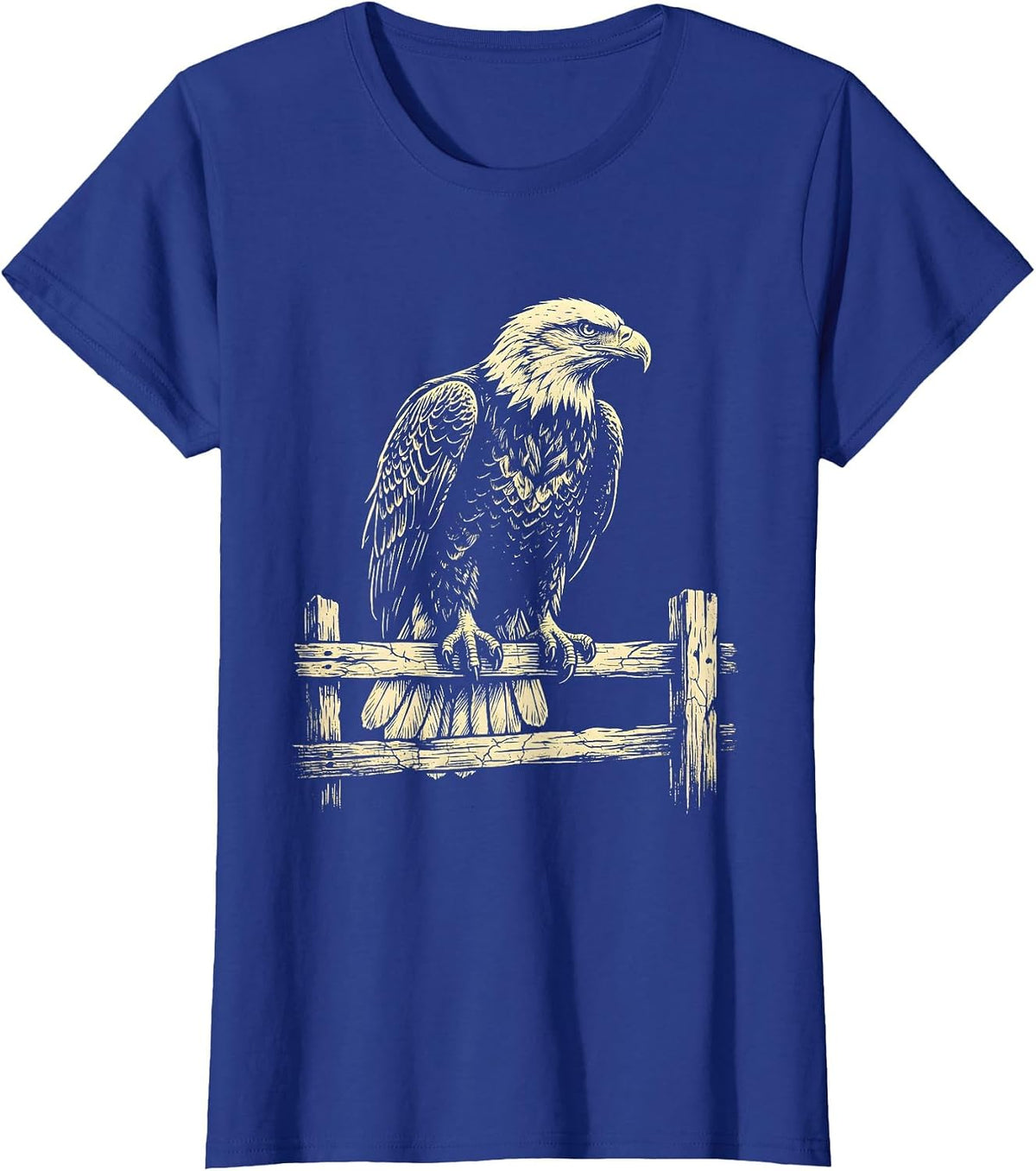Women's Bald Eagle Perched on Split-Rail Fence T-Shirt - Royal Blue