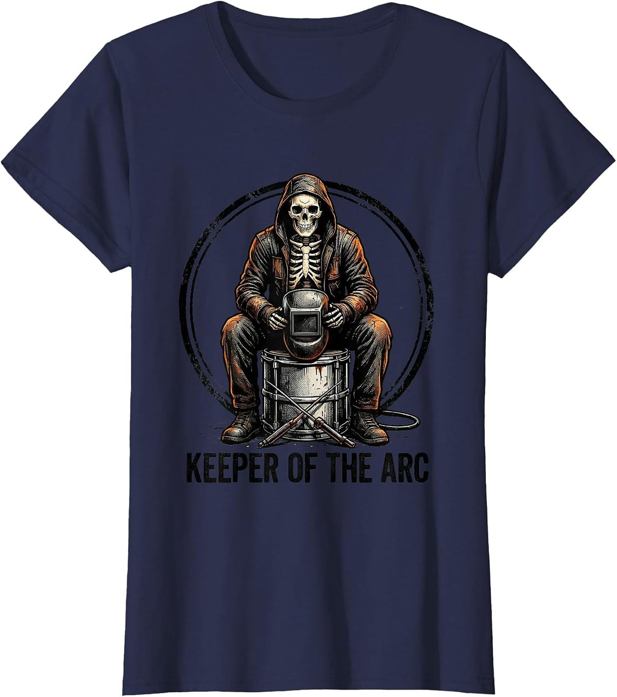 Women's Keeper Of The Arc Funny Welder Skeleton Humor Metal Worker T-Shirt - Navy Blue