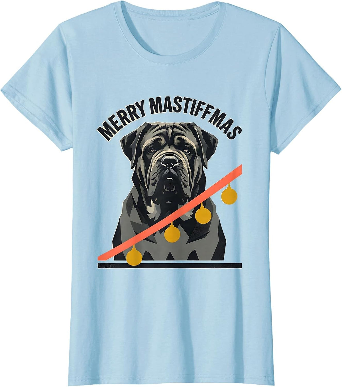 Women's Merry Mastiffmas Midcentury Modern Christmas Dog Breed Lover T-Shirt - Baby Blue