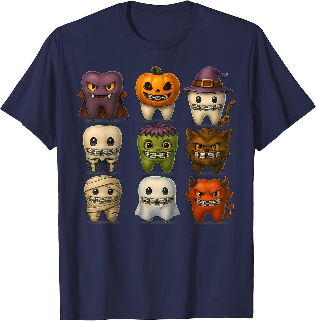 Funny Halloween Braces Squad Dentist Costume T-Shirt - Navy Blue
