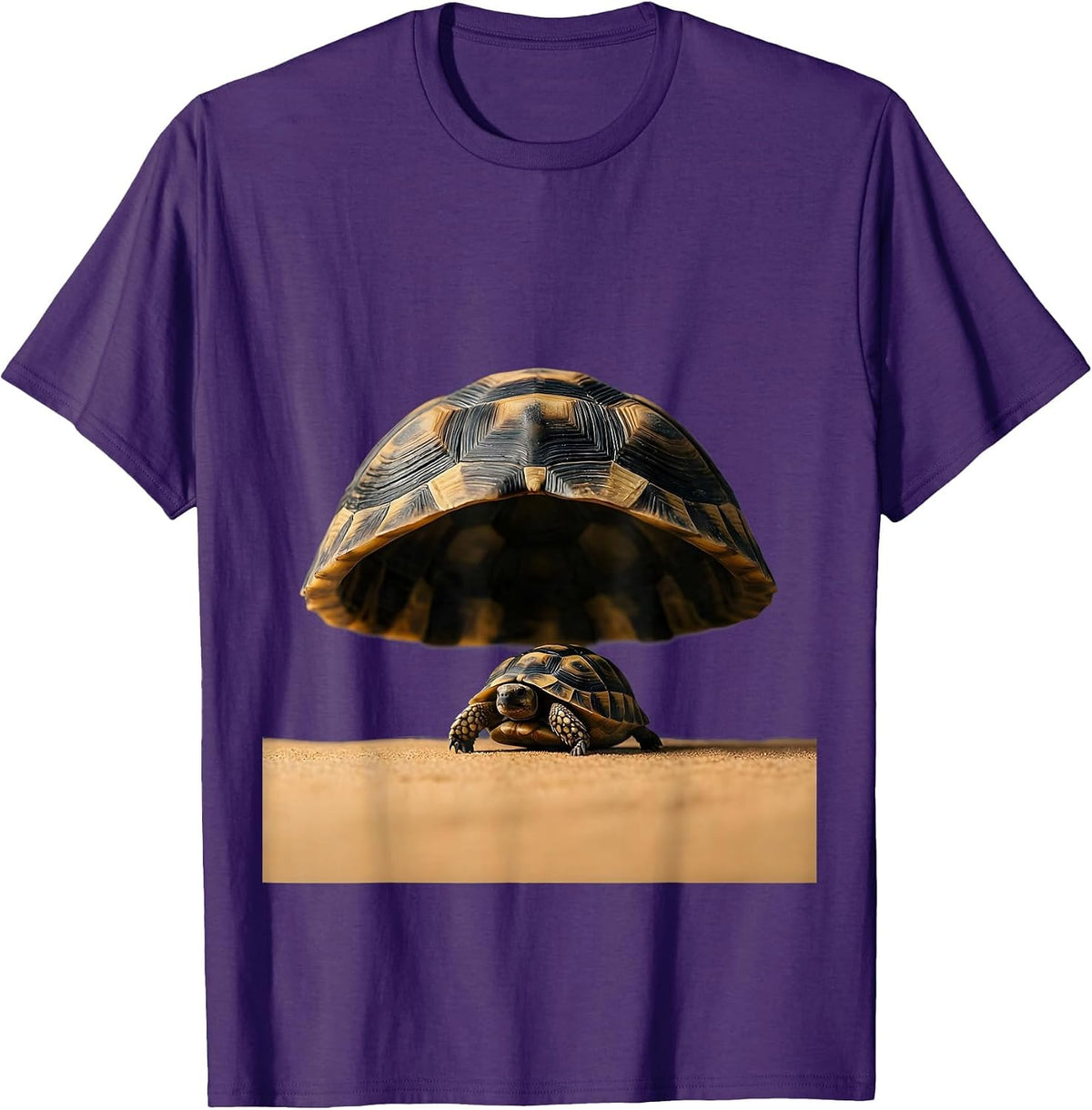 Big Little Turtle Carrying Enormous Shell Art T-Shirt - Purple