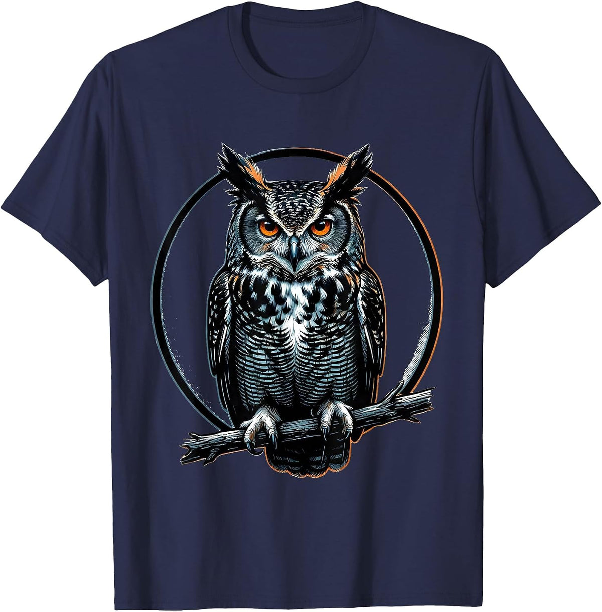 Great Horned Owl Badge Retro Nature Lover Gift T-Shirt - Navy Blue