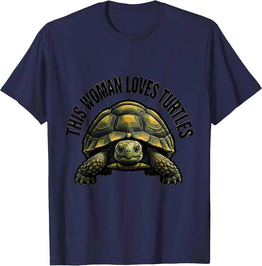 This Woman Loves Turtles Bold Turtle Lover Animal Fan Humor T-Shirt - Navy Blue