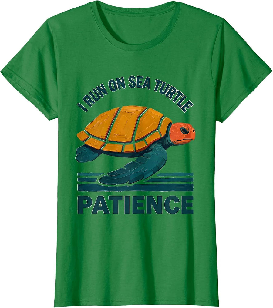 Women's I Run On Sea Turtle Patience Funny Sea Turtle Lover Vacation T-Shirt - Kelly Green