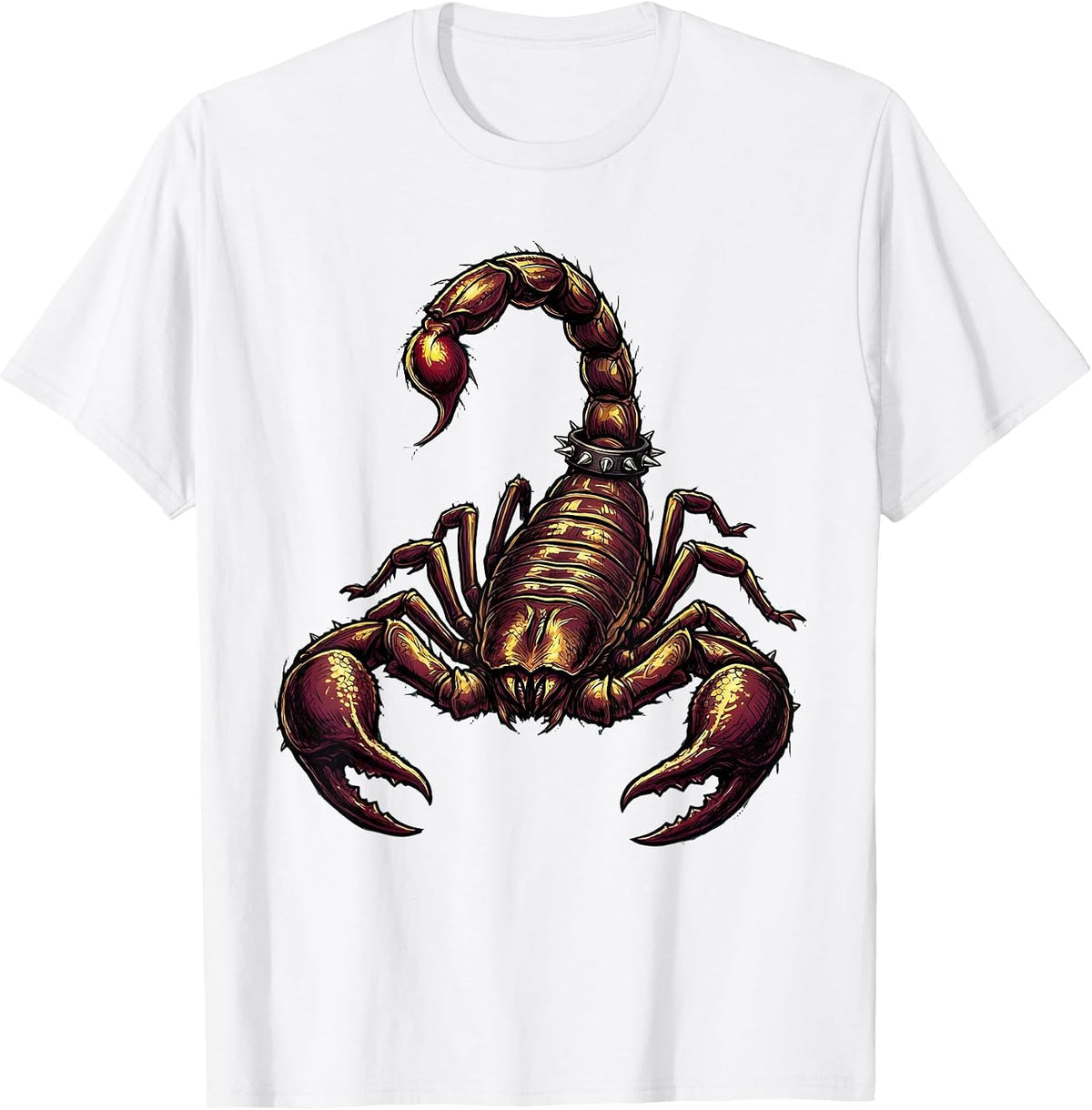 Men's Rock and Roll Scorpion Studded Collar Graphic T-Shirt - White