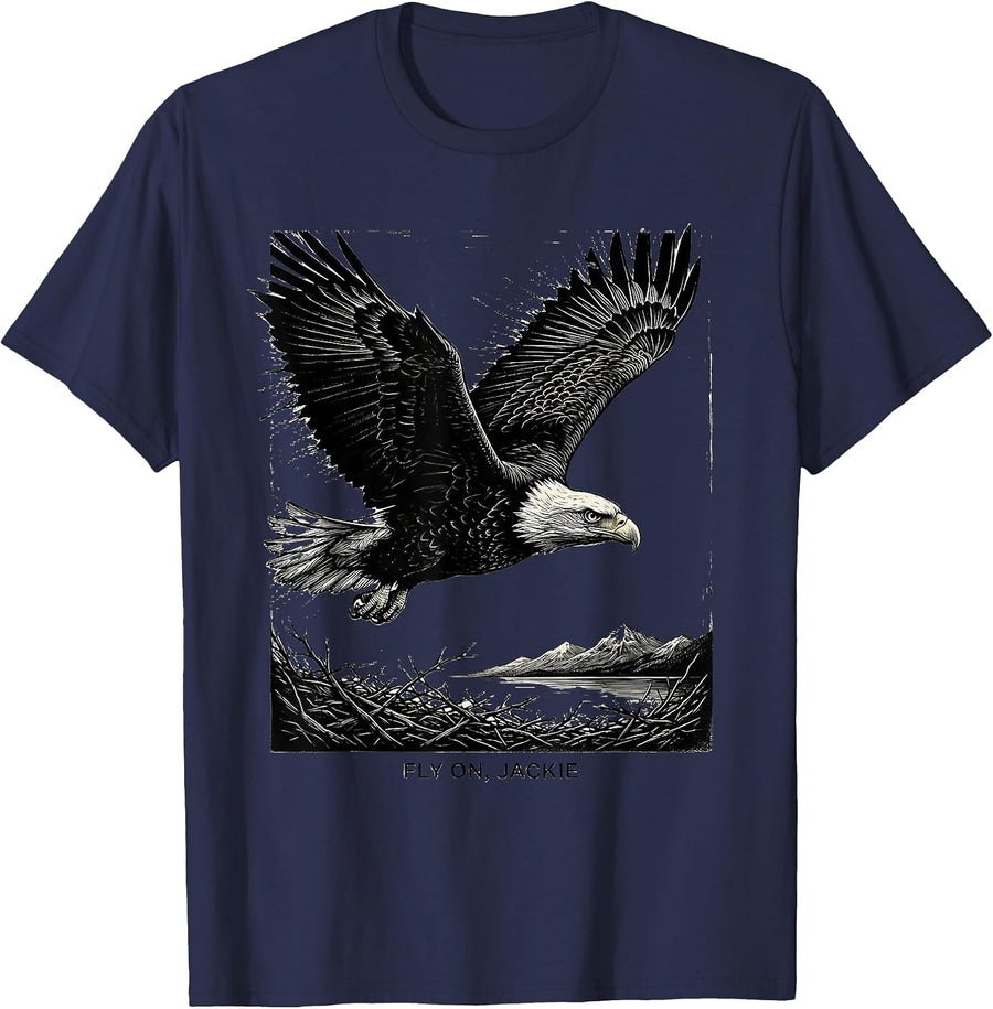 Fly On Jackie Scratchboard Bald Eagle Memorial Tribute Big T-Shirt - Navy Blue