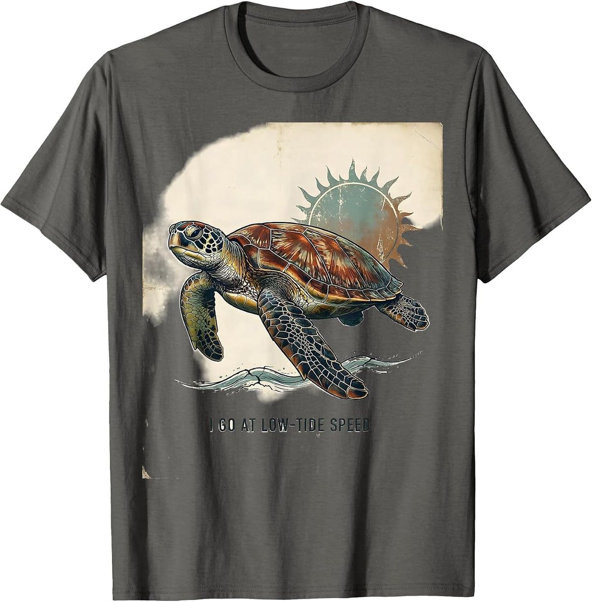 I Go At Low-Tide Speed Vintage Sea Turtle Beach Souvenir T-Shirt - Asphalt Grey