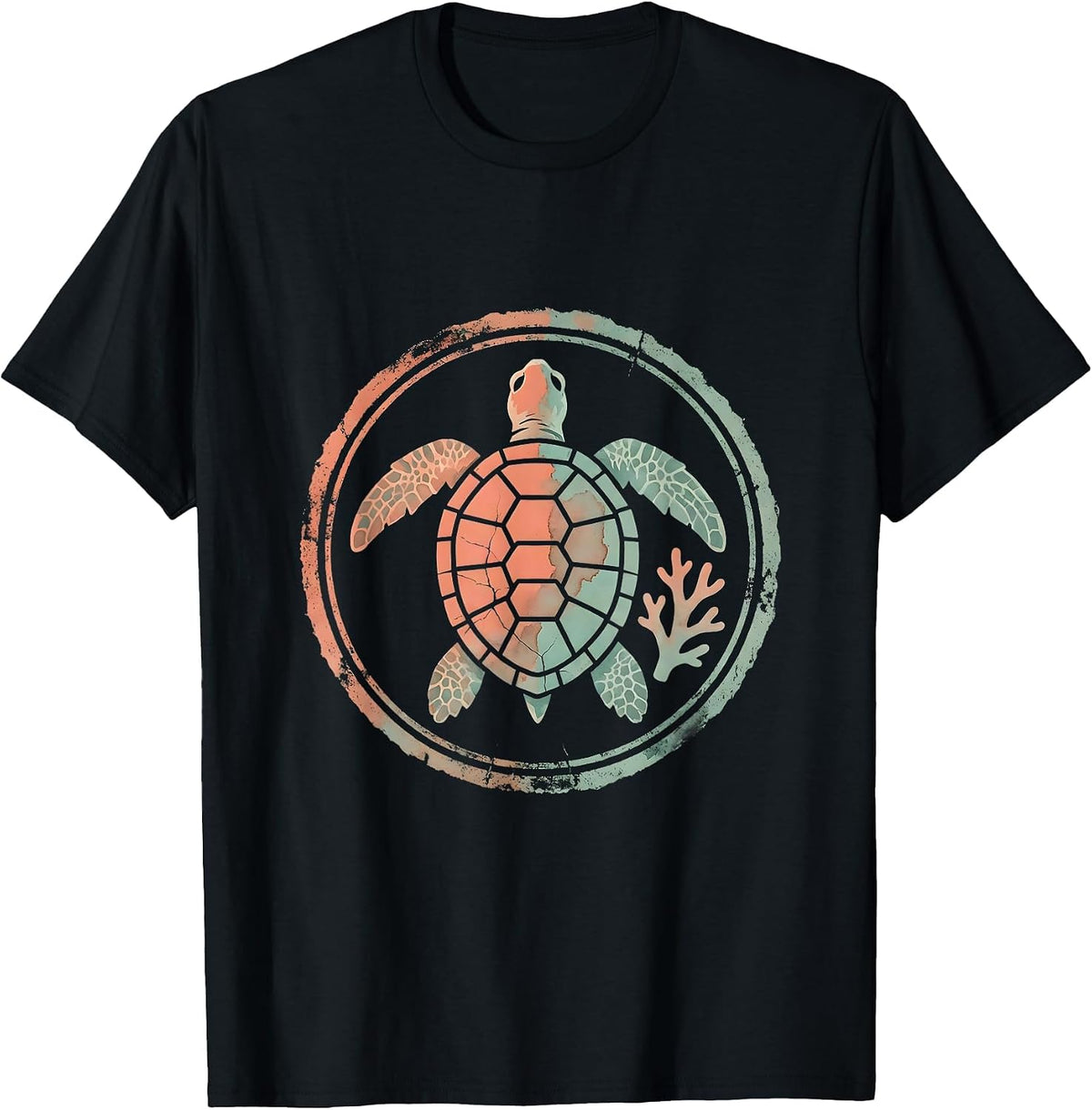 Men's Kids Sea Turtle Colorful Coral Reef Hawaiian Design T-Shirt - Black