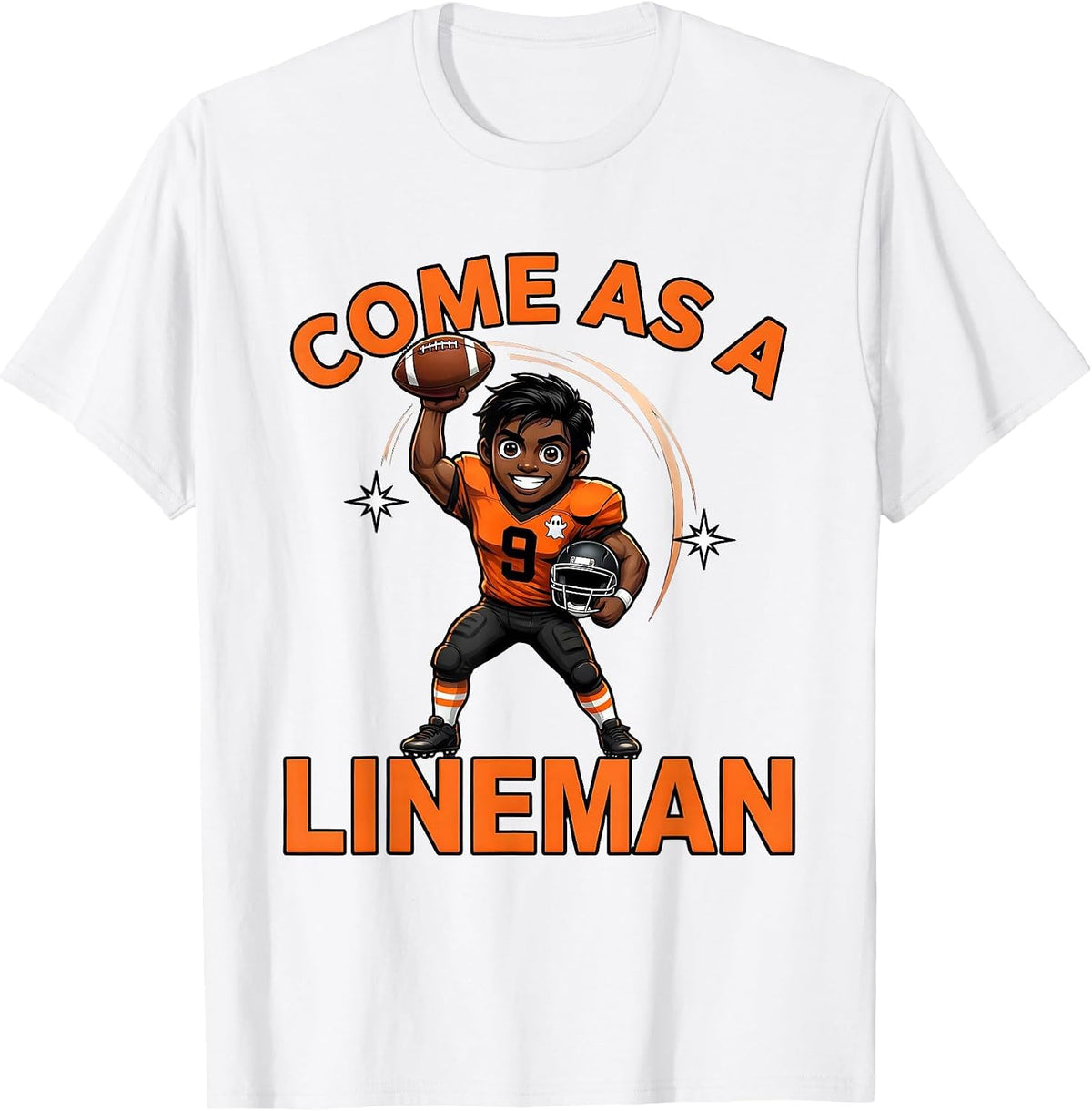 Men's COME AS A LINEMAN Funny Cartoon Football Player Halloween T-Shirt - White