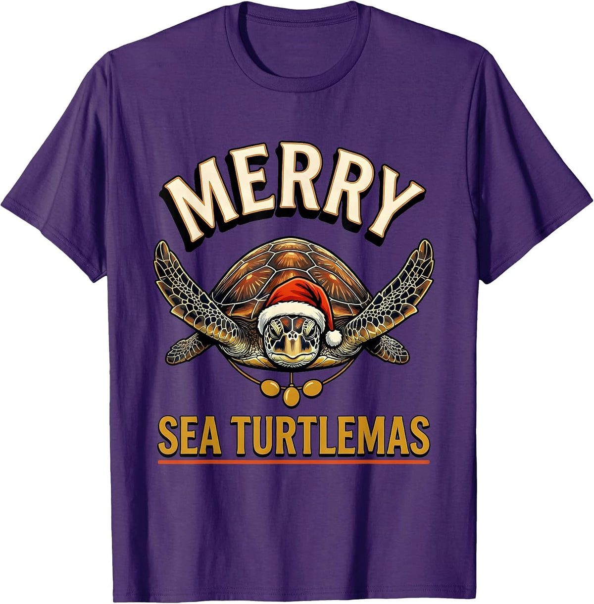 Men's Merry Sea Turtlemas Sign Painter Whimsical Sea Turtle Lover T-Shirt - Purple
