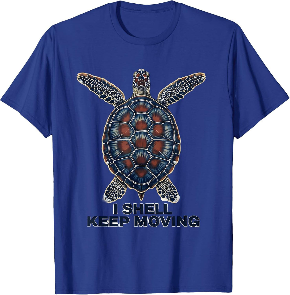 I Shell Keep Moving Batik Sea Turtle Souvenir Tropical T-Shirt - Royal Blue