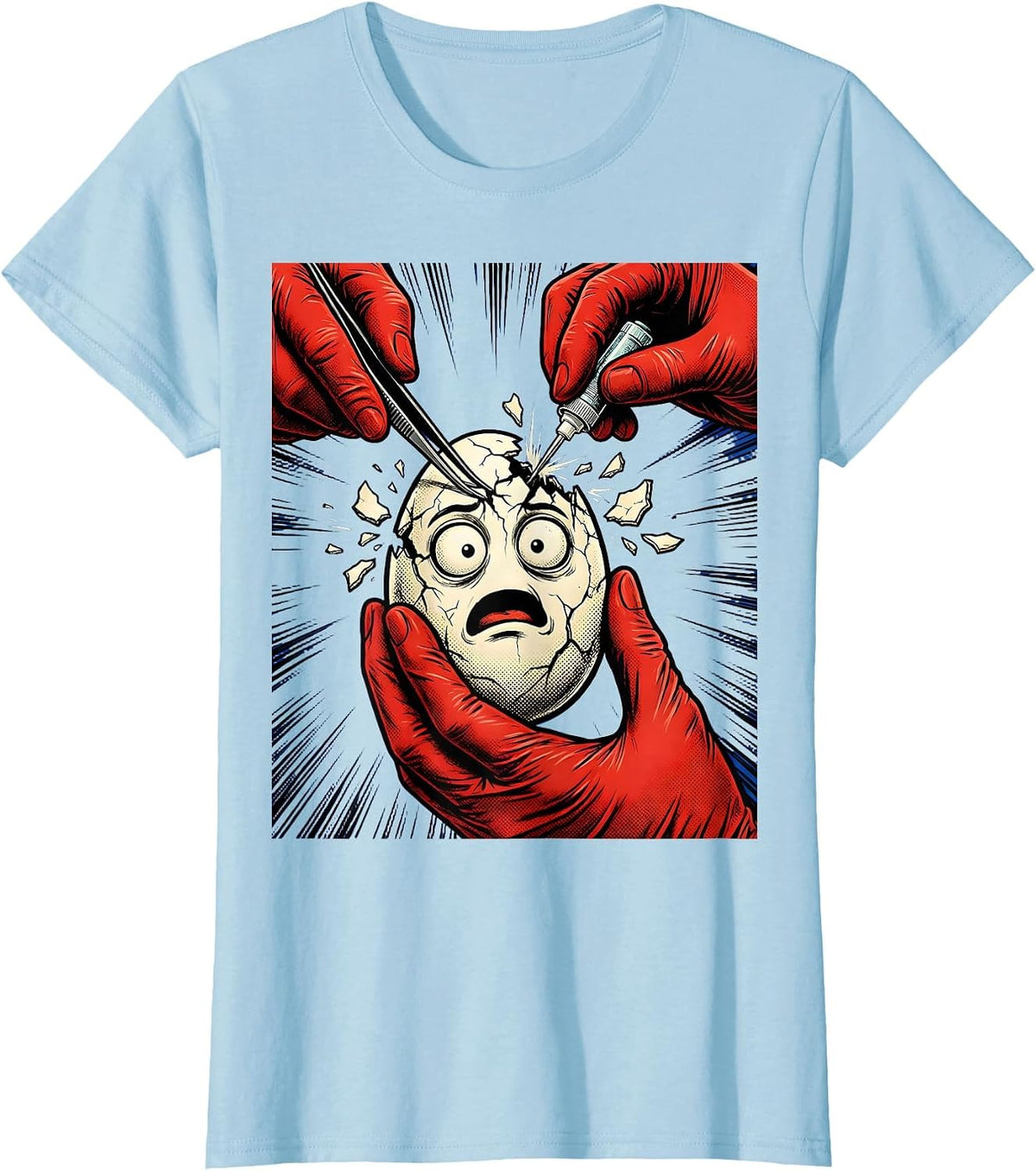 Humpty Dumpty Surgeon Gluing Eggshell Together T-Shirt - Baby Blue