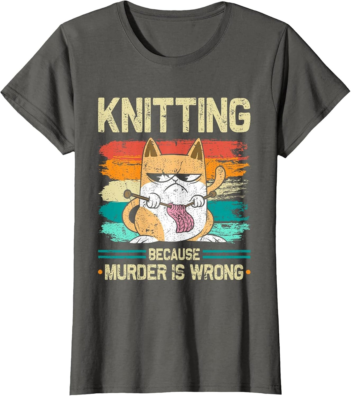 Knitting Because Murder is Wrong Cat Knits T-Shirt - Asphalt Grey