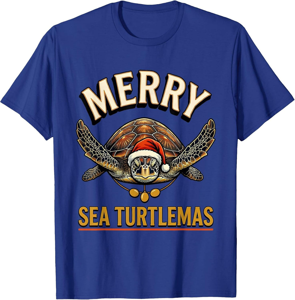 Men's Merry Sea Turtlemas Sign Painter Whimsical Sea Turtle Lover T-Shirt - Royal Blue