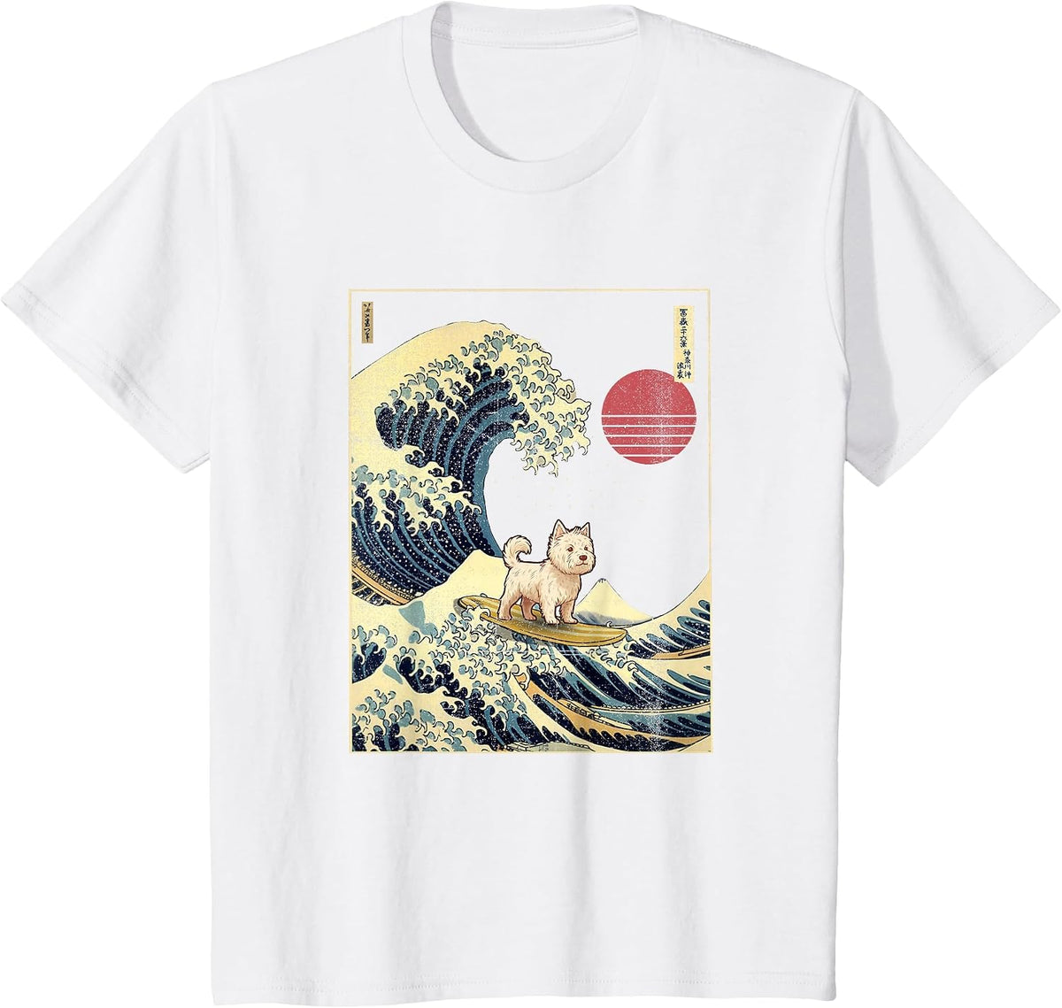 West Highland White Terrier Westie Japanese Kanagawa Wave T-Shirt - White