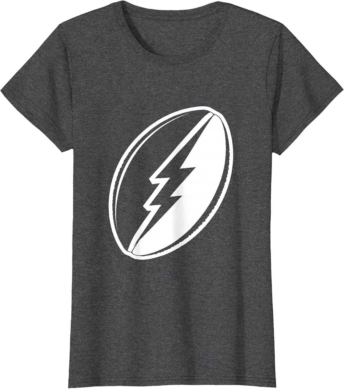 Women's Rugby Ball Lightning Bolt Graphic Design T-Shirt - Dark Heather Grey