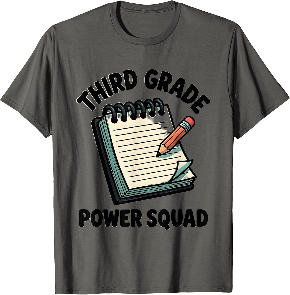 Men's Third Grade Power Squad Cartoon Teacher Back to School Team T-Shirt - Asphalt Grey