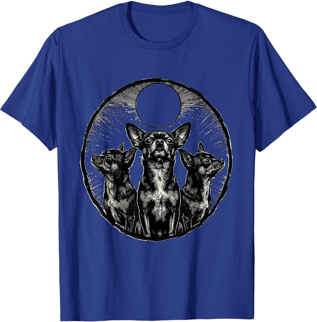 Men's Three Chihuahuas Howl At Moon Funny Wolf Parody T-Shirt - Royal Blue