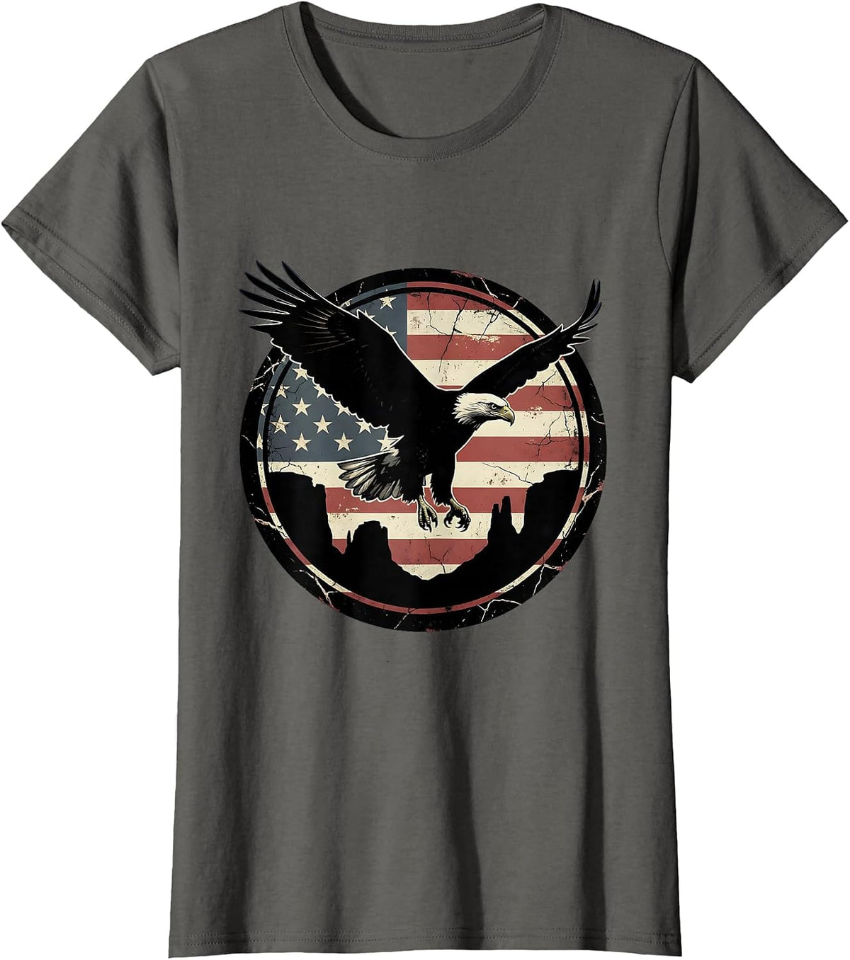 Women's Freedom Red Bald Eagle Soaring Over Red Canyon T-Shirt - Asphalt Grey