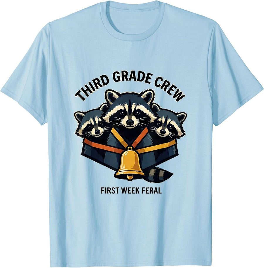 Men's Third Grade Crew First Week Feral Funny Teacher Back T-Shirt - Baby Blue