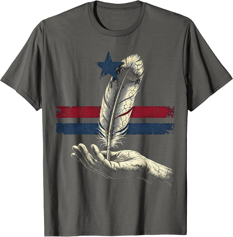 Eagle Feather Open Palm Patriotic Graphic T-Shirt - Asphalt Grey