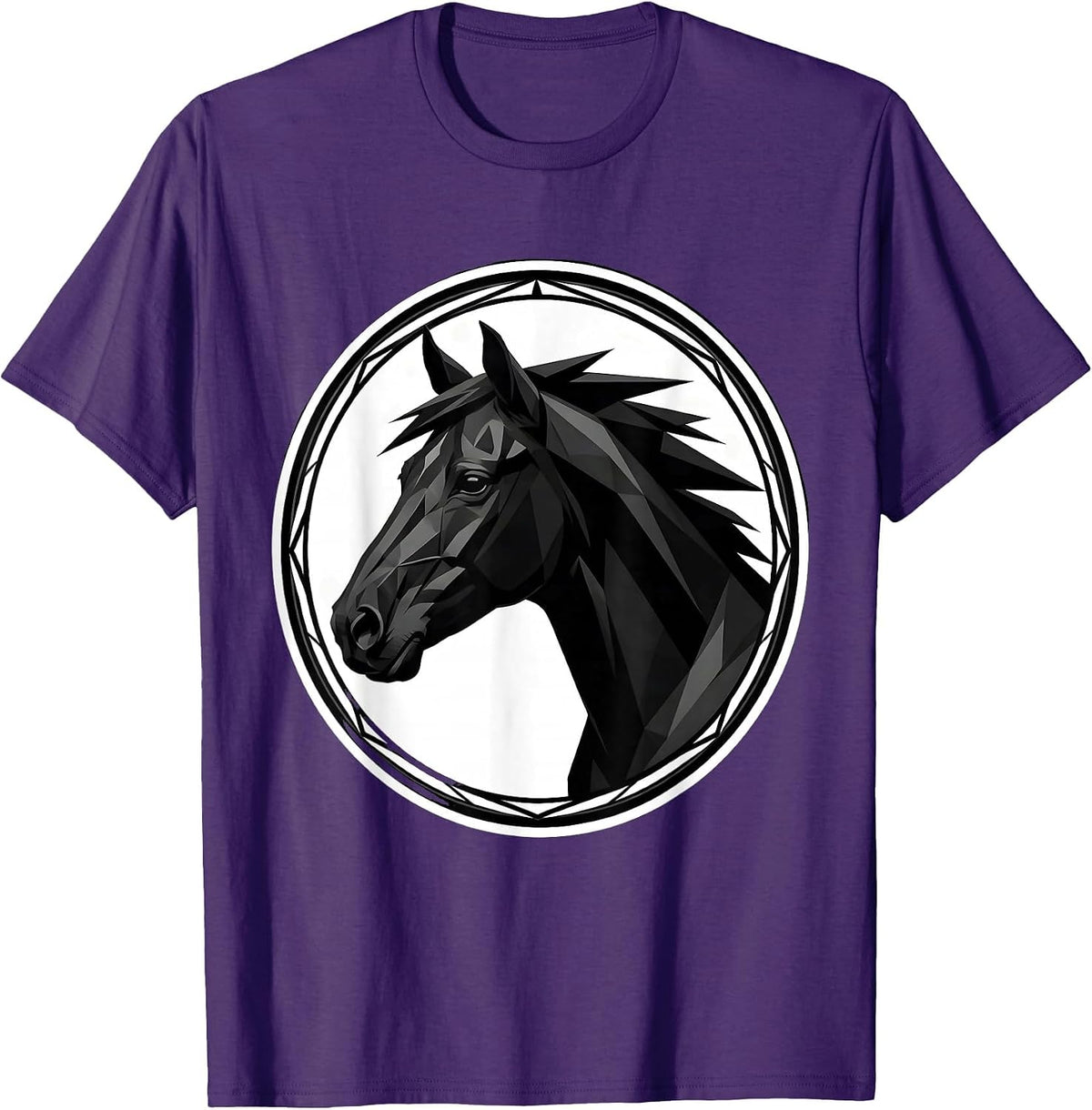 Men's Geometric Low-Poly Horse Portrait Art Design T-Shirt - Purple
