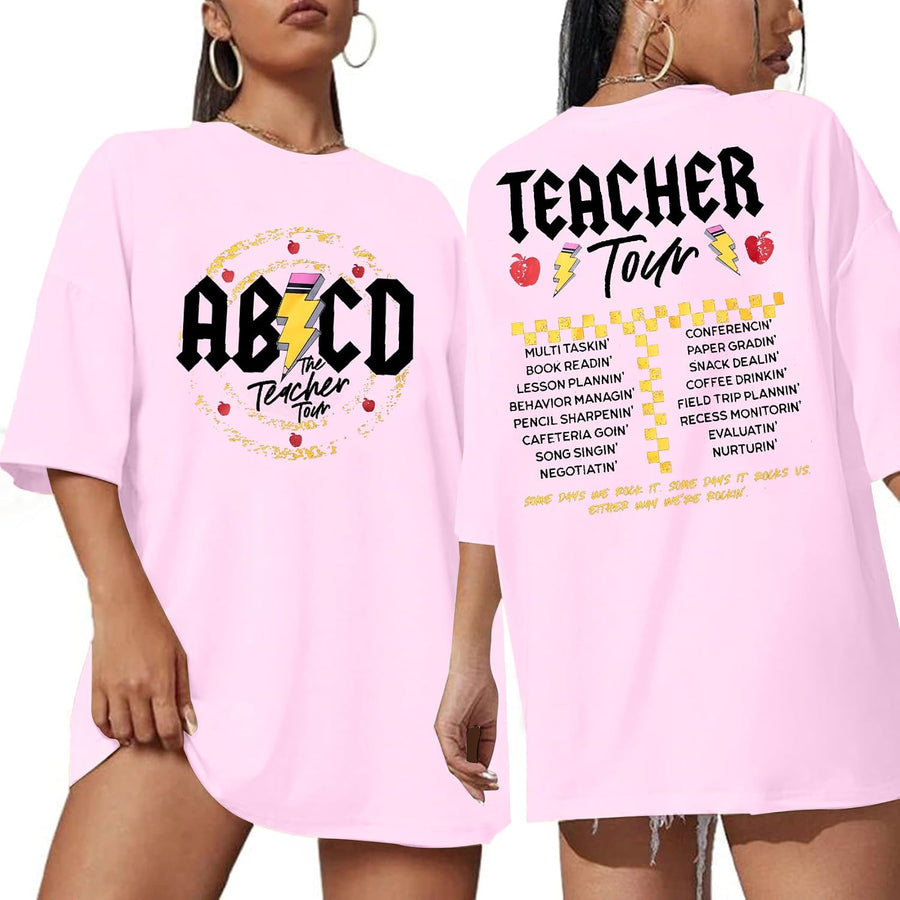 KIDDAD Teacher Shirts Oversized ABCD The Teacher Tour T-Shirt - Pink-1